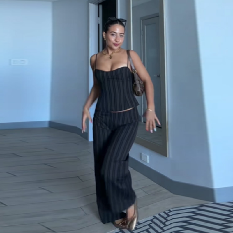 Women Formal Wear Vest - Elegant French Pinstripe 2pc Set Top