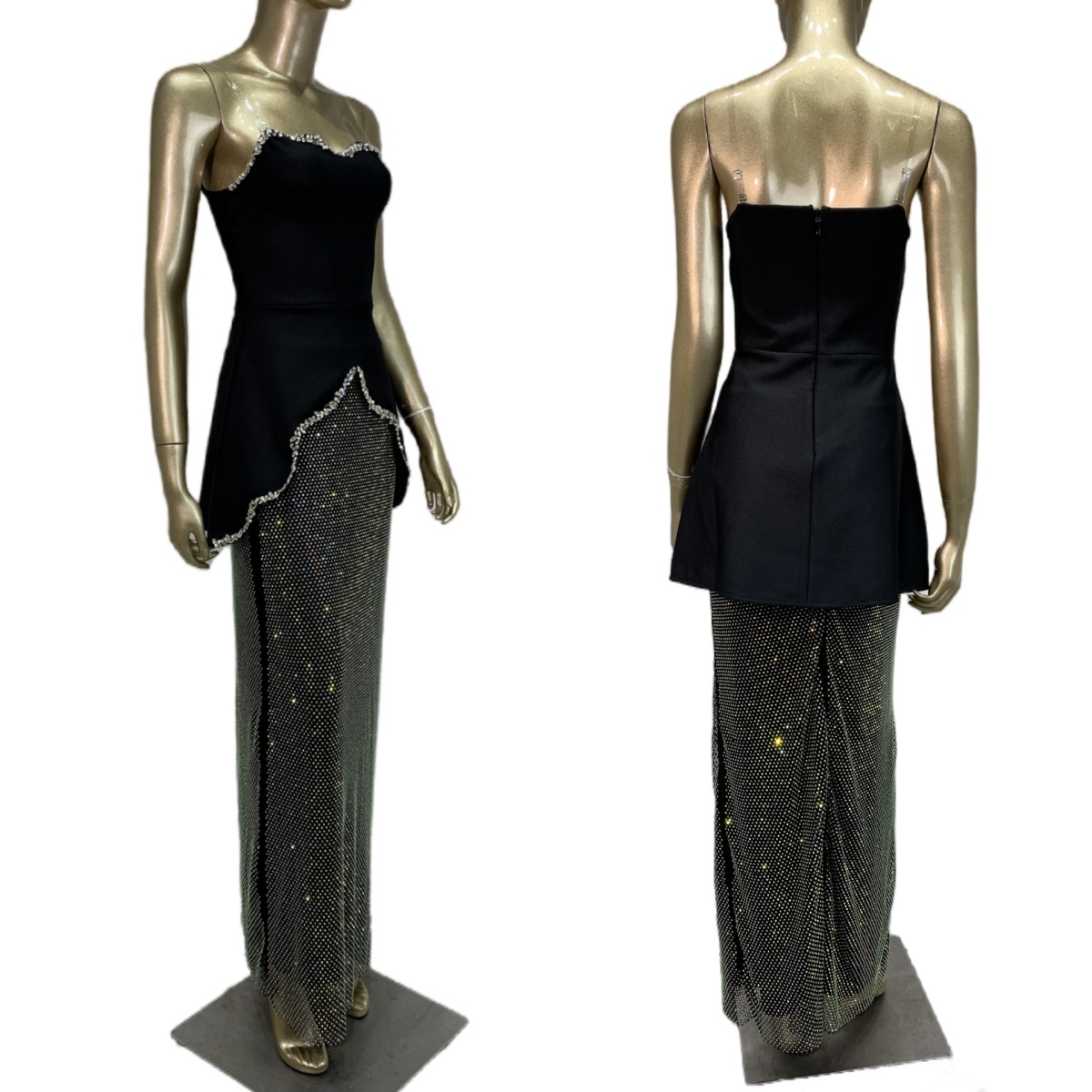 Women Formal Wear Photoshoot - Formal Rhinestone Black Sexy Dress High-end