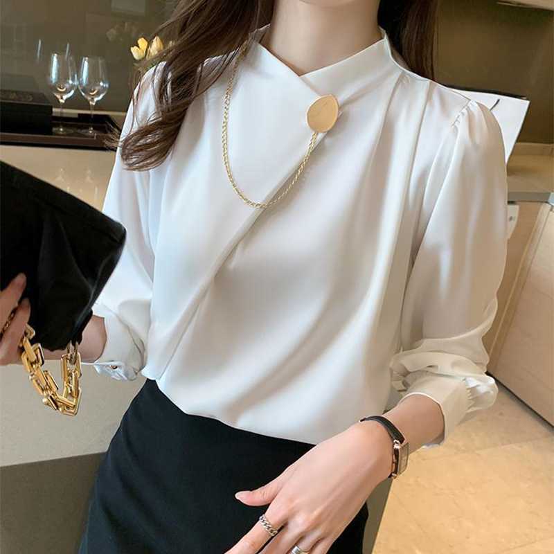 Women'S Formal Wear Blouse - Solid Color Elegant Long Sleeve Work