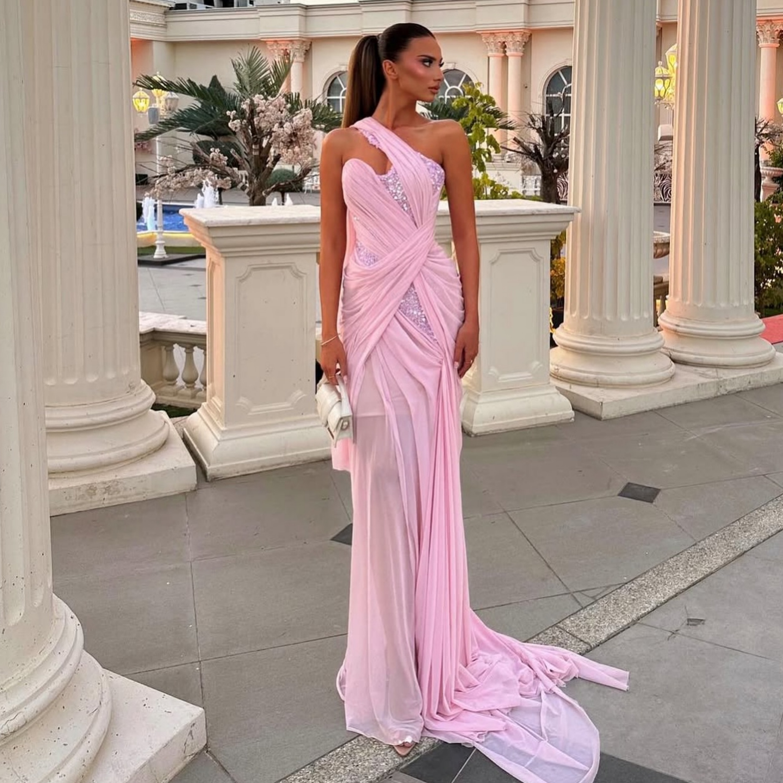 Sexy Pink Mermaid Evening Dres - đánh giá và giá Formal Gala Wear Women