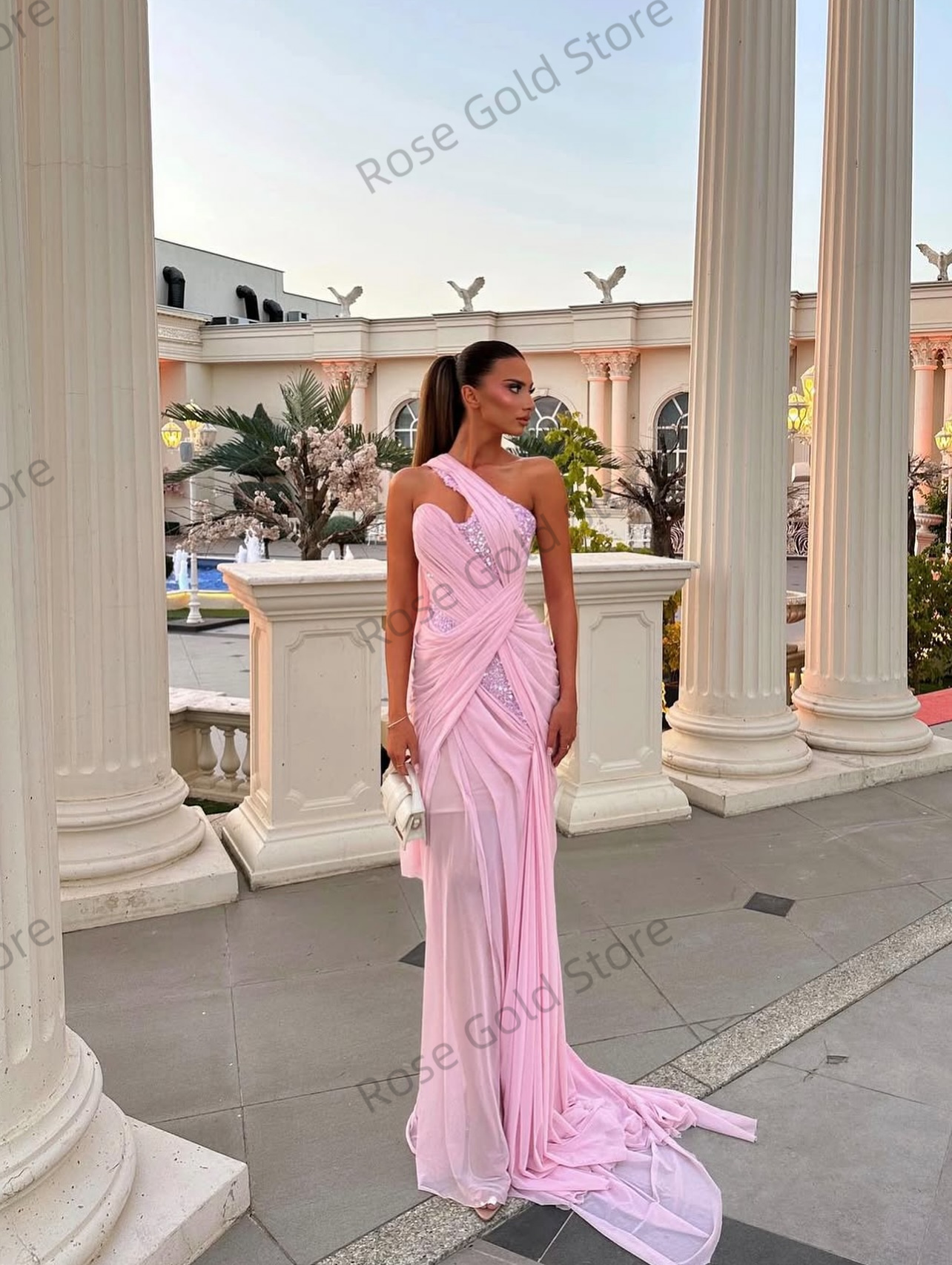 Sexy Pink Mermaid Evening Dres - đánh giá và giá Formal Gala Wear Women