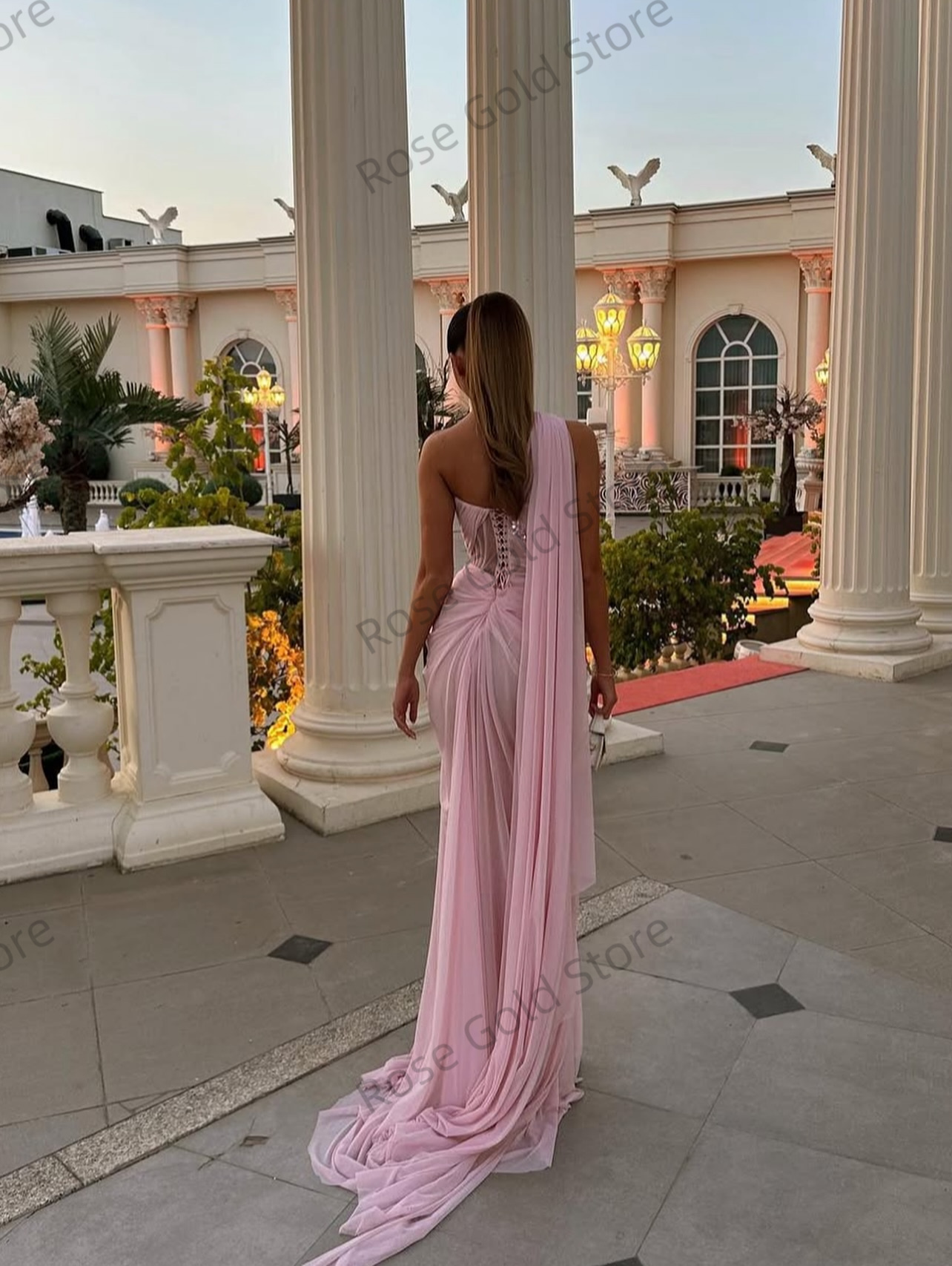 Sexy Pink Mermaid Evening Dres - đánh giá và giá Formal Gala Wear Women