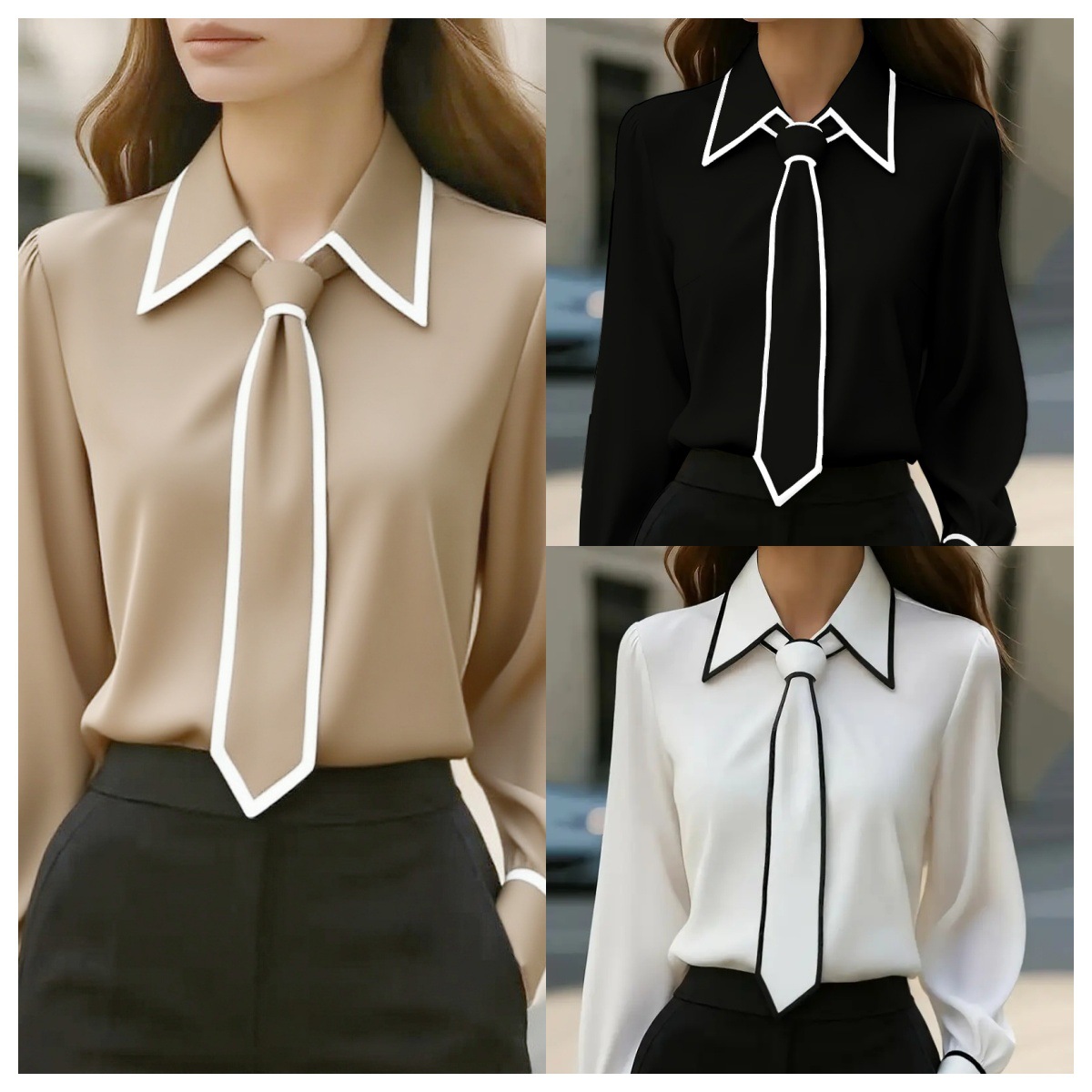 Women's Contrast Trim Tie Neck - đánh giá và giá Women'S Formal Wear Blouse