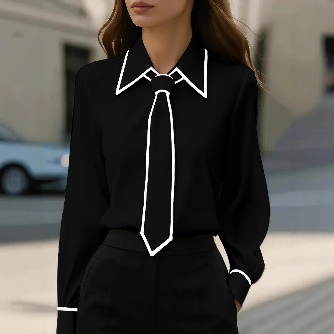 Women's Contrast Trim Tie Neck - đánh giá và giá Women'S Formal Wear Blouse