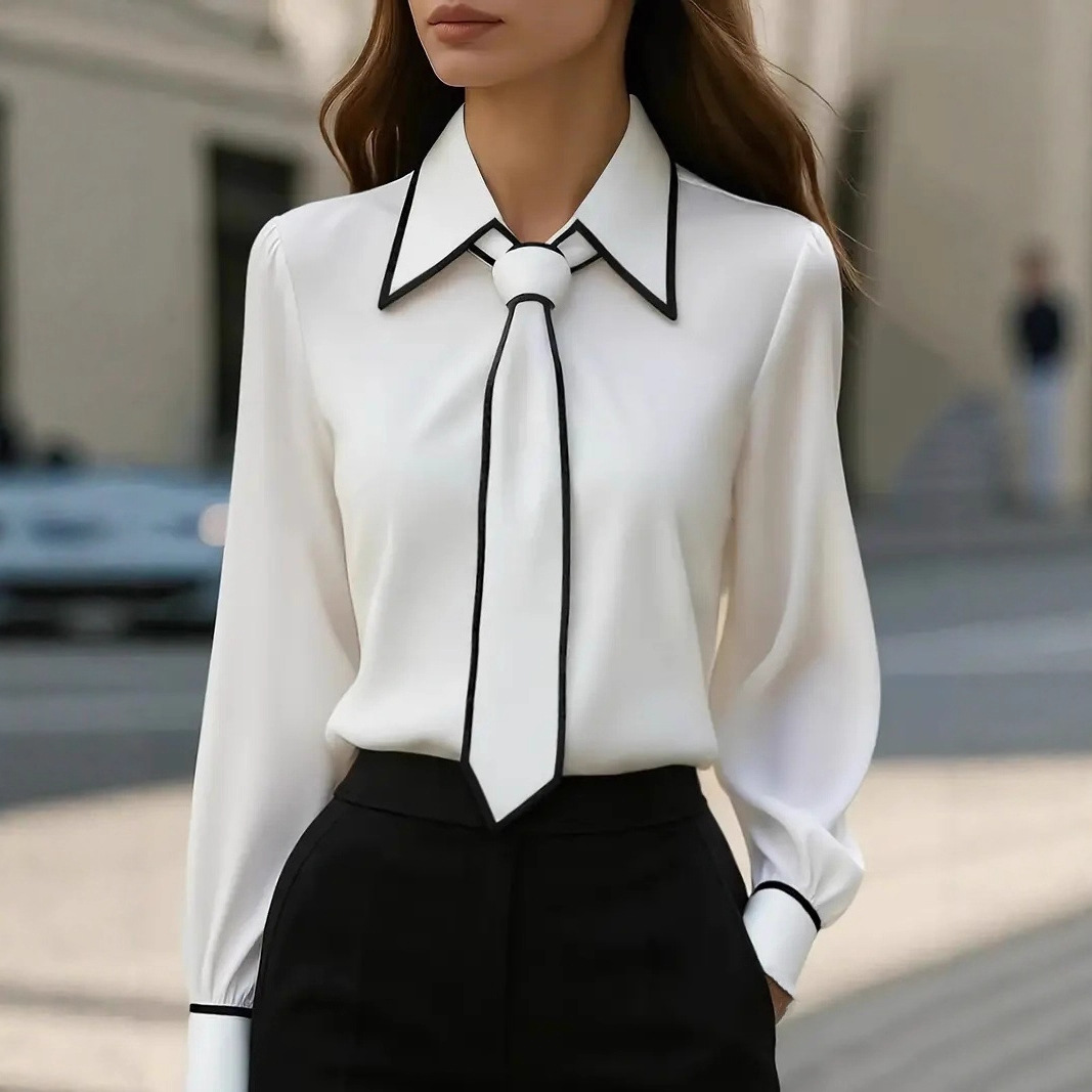 Women's Contrast Trim Tie Neck - đánh giá và giá Women'S Formal Wear Blouse
